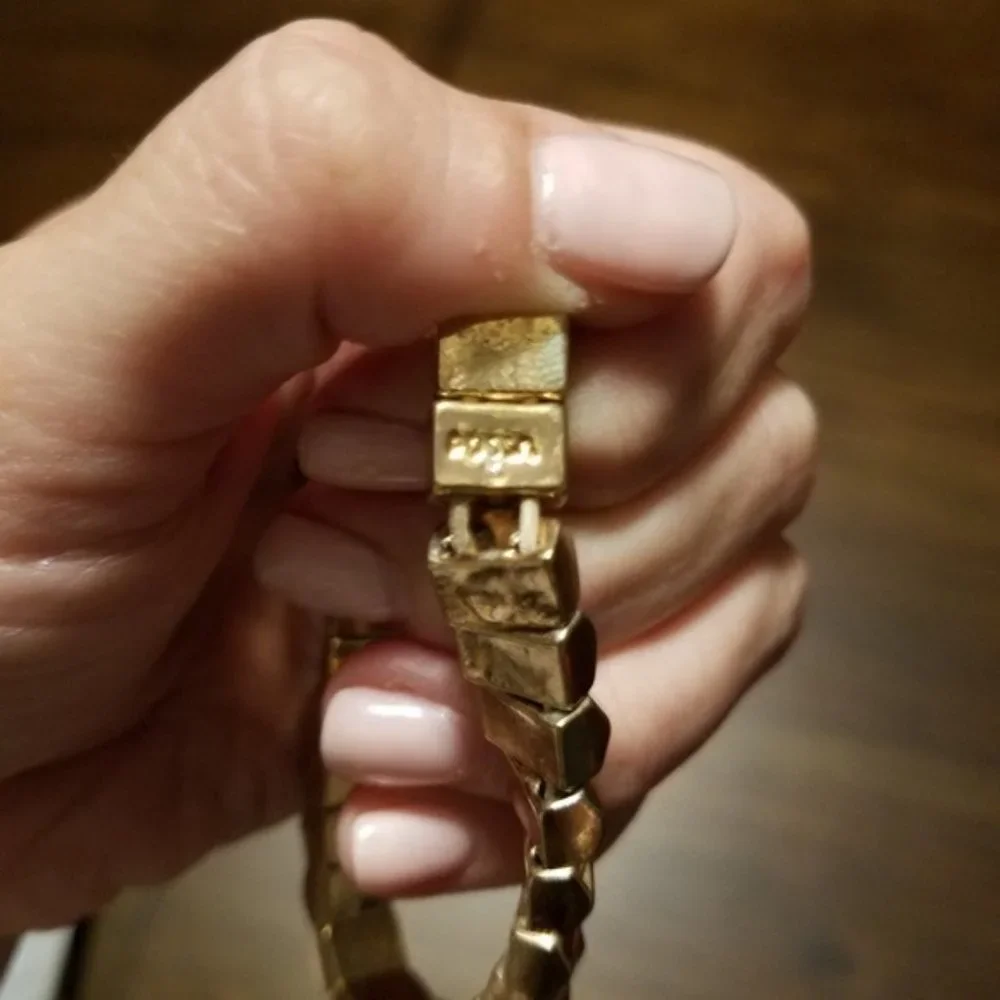 Fossil Rose Gold Geometric Bracelet Shiny Stretch Preppy Boho Bride Classic Work - Picture 3 of 6